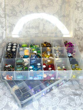 2 large Acrylic cases FULL of unused acrylic multi sized color & shaped stones